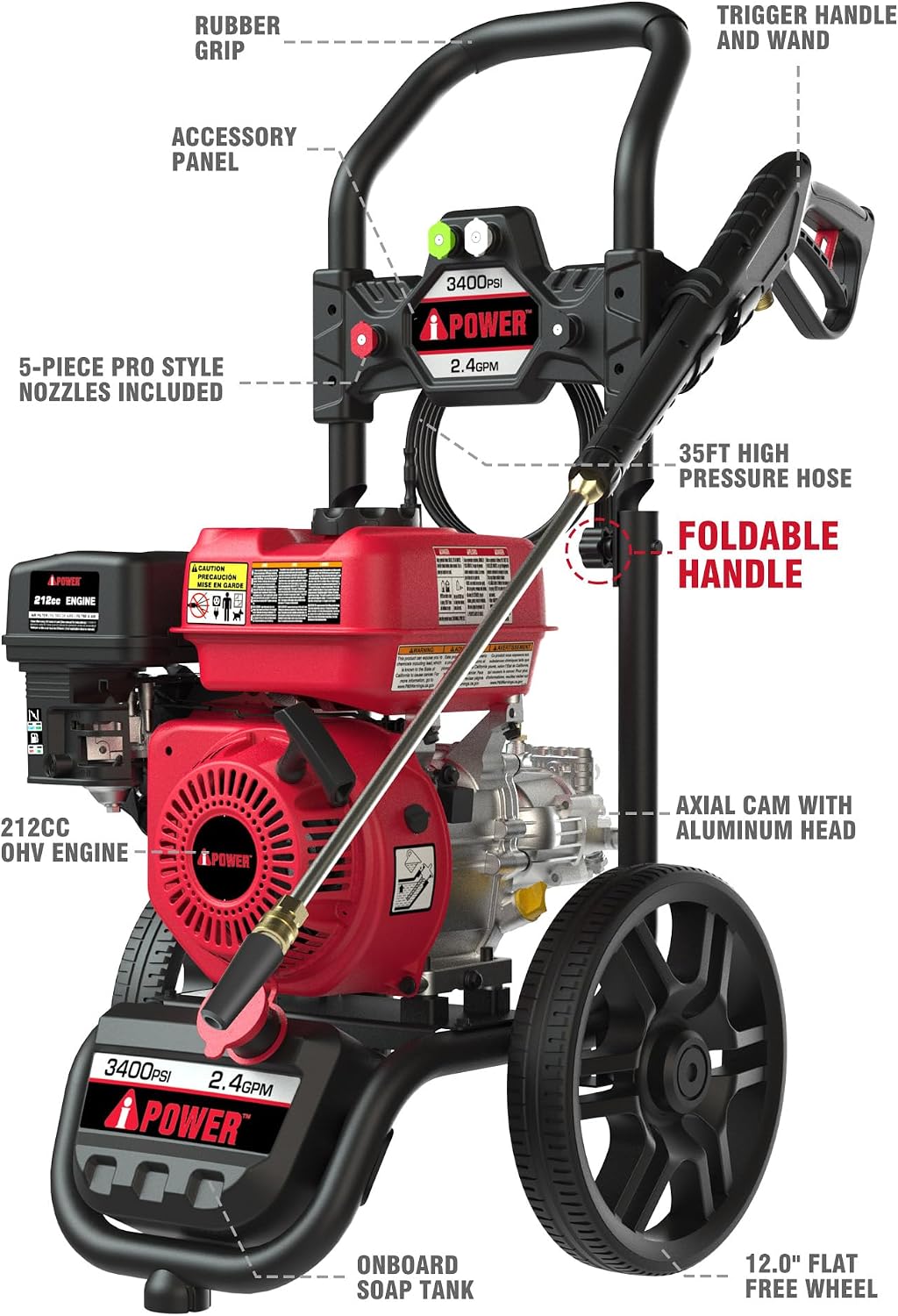 Lavadora presión 3400PSI 12pulg tanque jabón rociadora