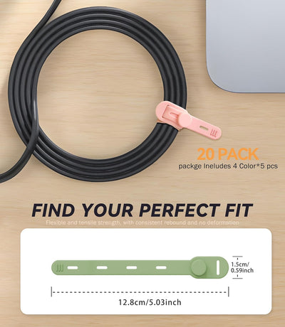 Organiz. cables elástico reutilizable silicona 4 agujeros