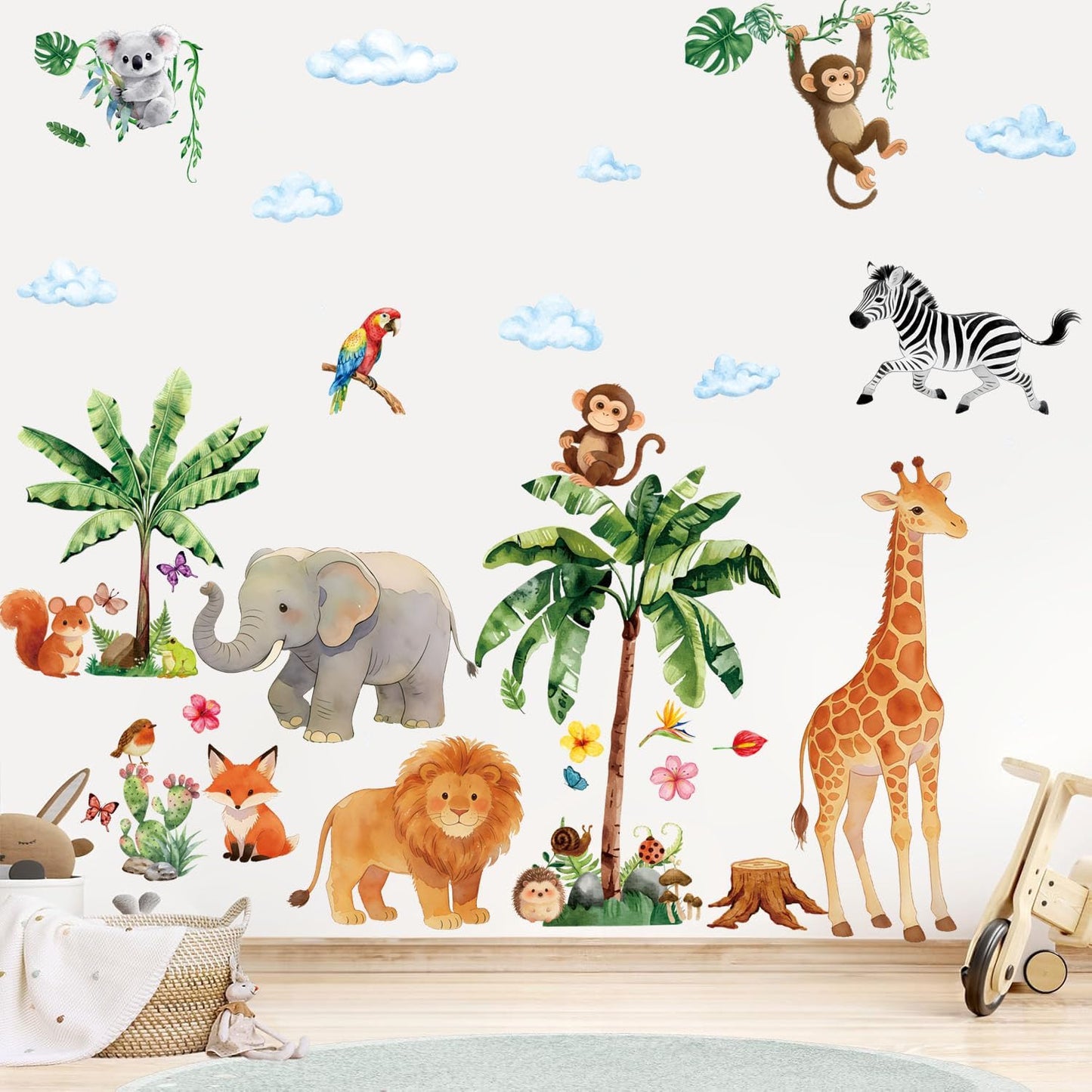 Adhesivo pared animales jungla 12x36cm removible