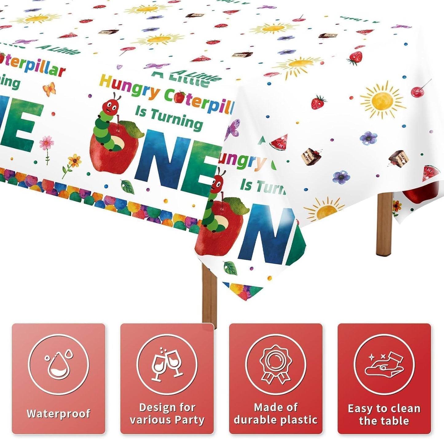 Mantel rectangular de plástico con diseño de oruga para fiestas infantiles 54x108 pulgadas 3 piezas