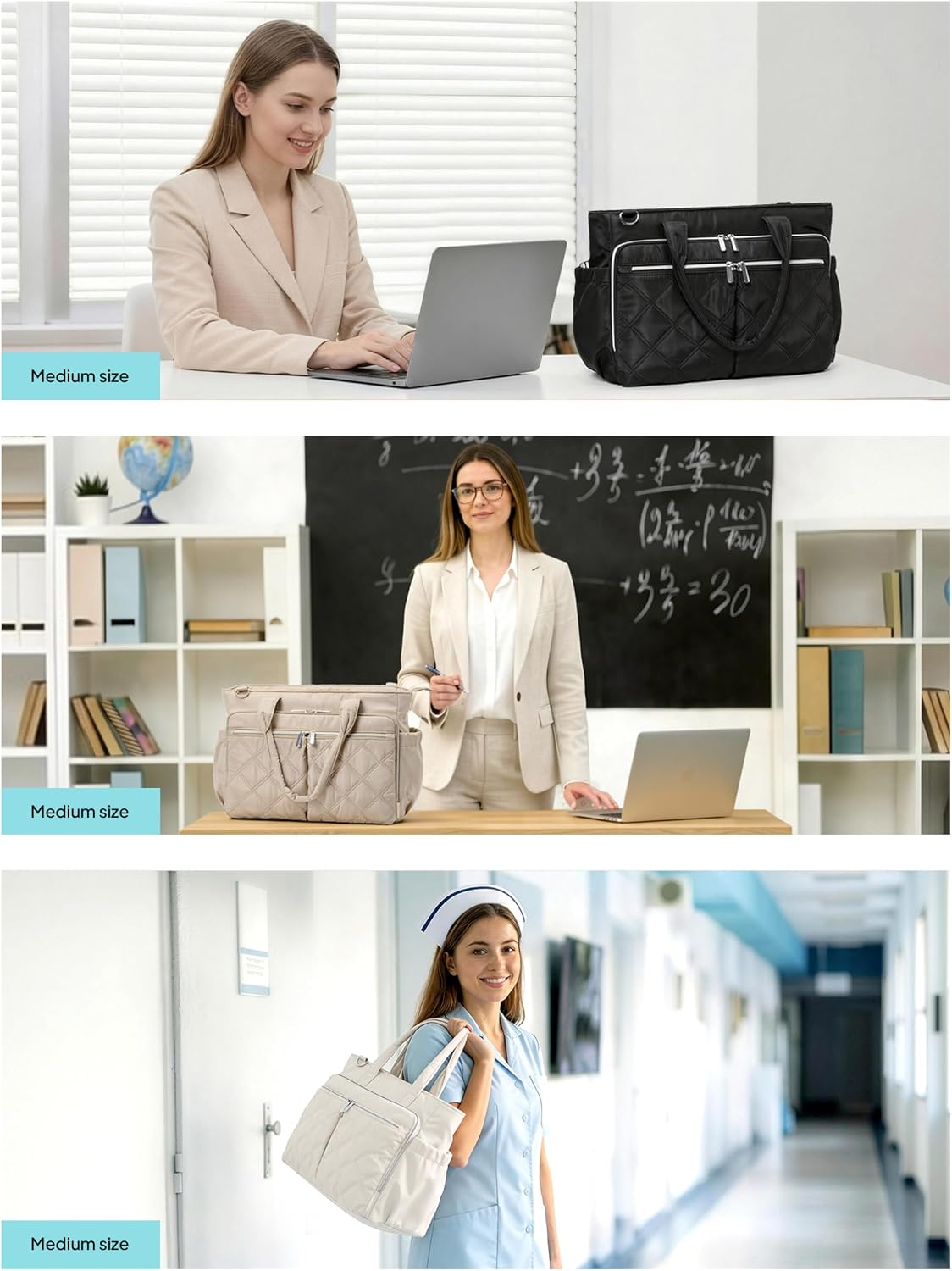 Bolsa de mano para profesoras con soporte para taza