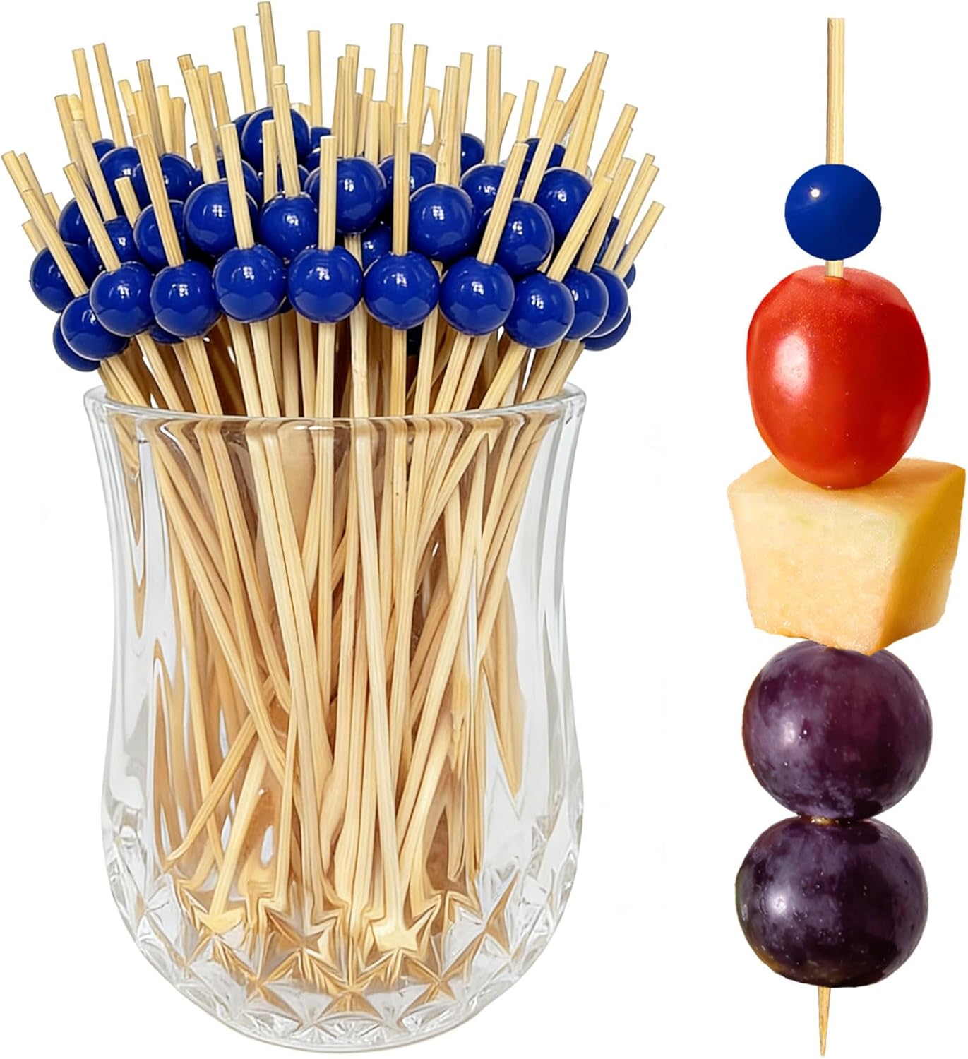 100 Palillos Cóctel Bambú Azul Marino 4.7pulg Aperitivos