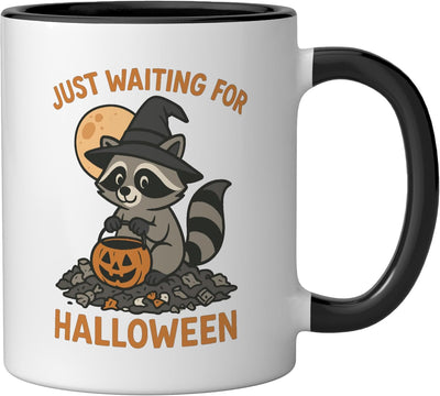 Taza Cerámica Halloween Raccoon Tapa Negro Blanco