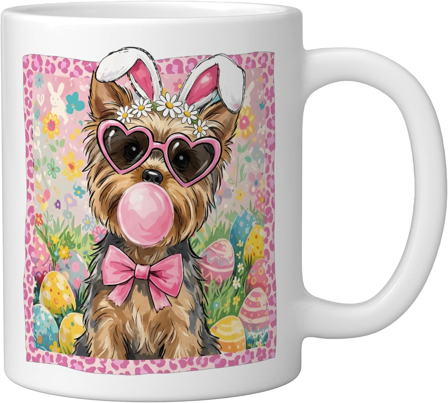 Taza Cerámica Pascua Conejo Blanco Perro Yorkie