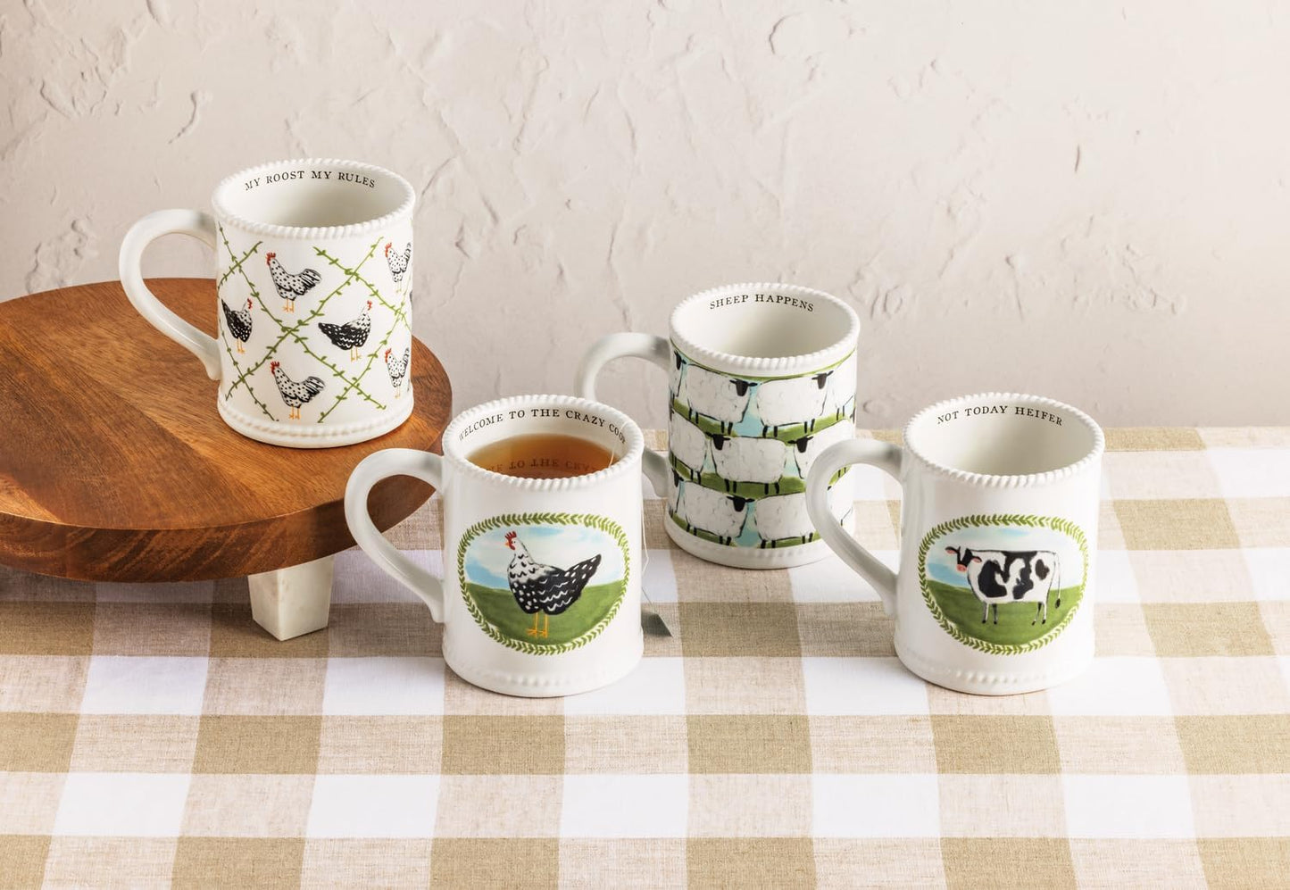 Taza de cerámica blanca Mud Pie de la granja de las ovejas