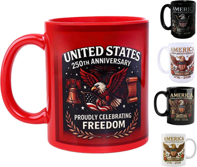 Taza de café de cerámica blanca con bandera de EE.UU. de 250 años