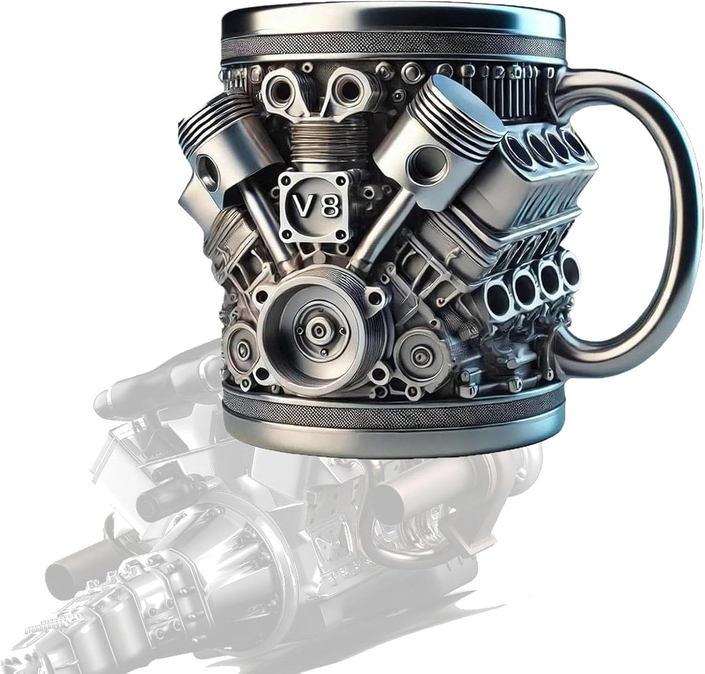 Taza de café con motor V8 de acero inoxidable retro