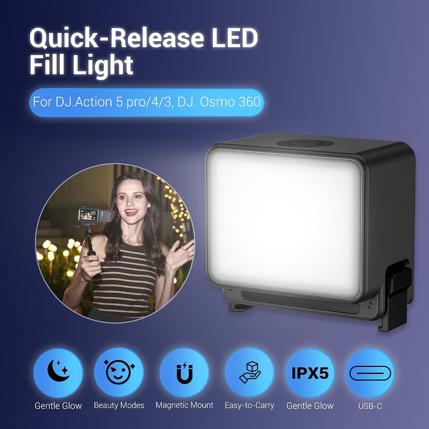 Luz LED magnética para DJI Osmo Action 5 Pro recargable IPX5