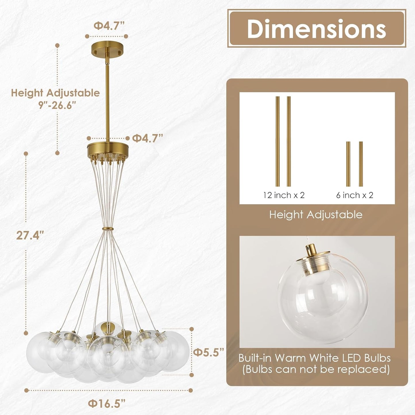 Lámpara LED 13 luces globo vidrio forma araña transparente