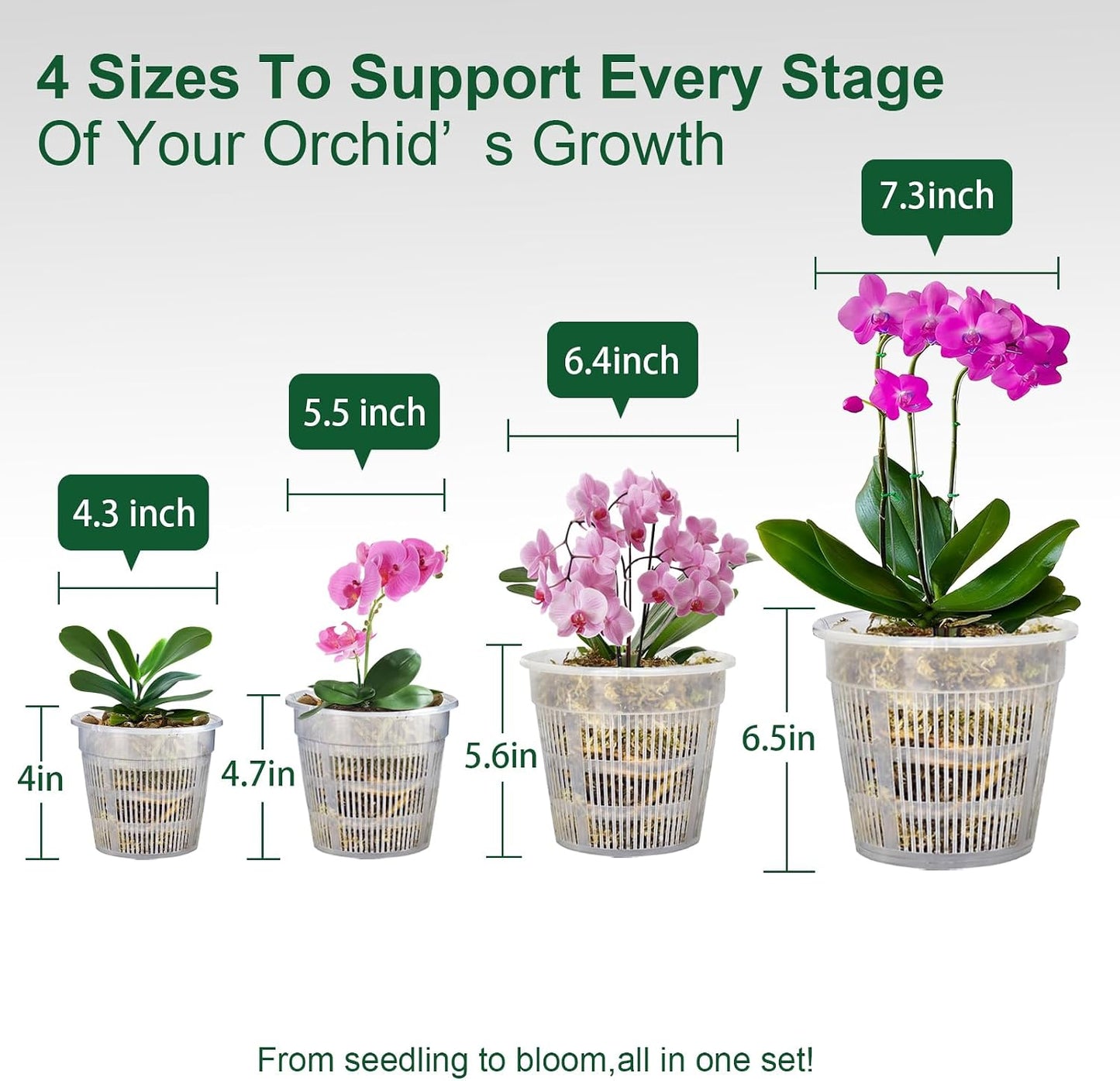 8 Macetas Orquídeas 4.3-7.5pulg Transparentes Transpirables
