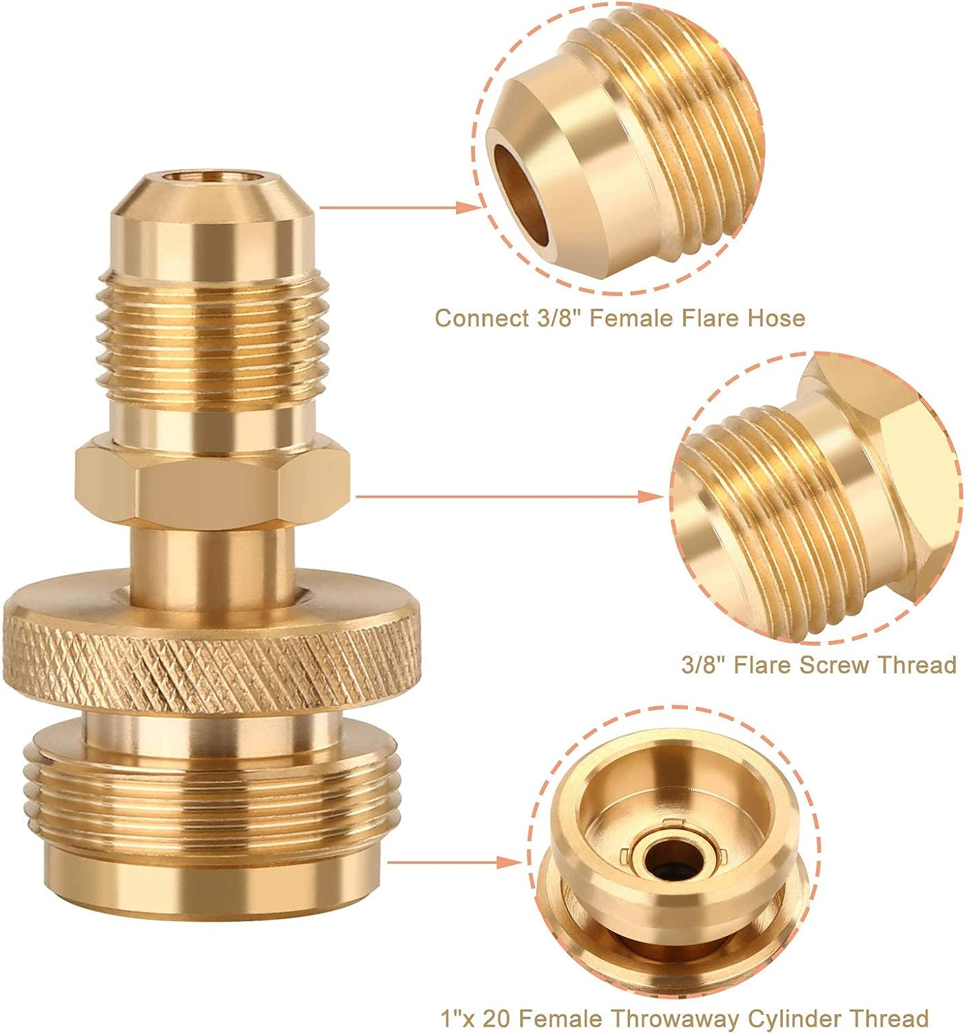 Adaptador tanque propano 1lb rosca 3/8pulg estufa camping