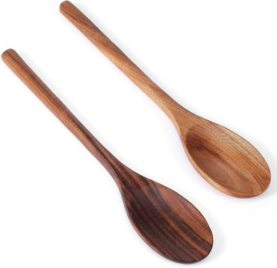2 cucharas de madera de acacia para cocinar, grandes de 12 pulgadas con agarre cómodo