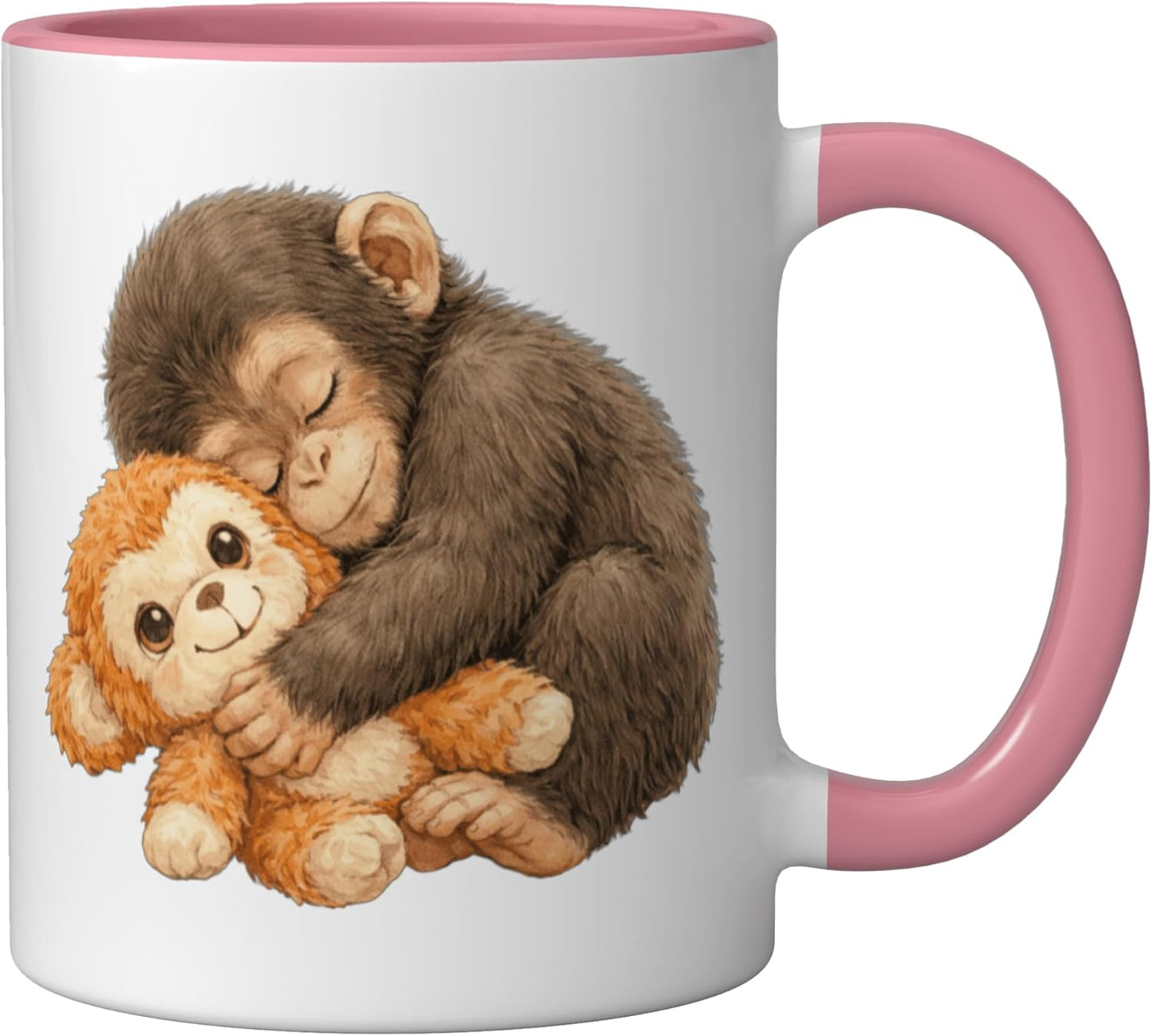 Taza de cerámica Monkey Punch Sleeping rosa y blanco