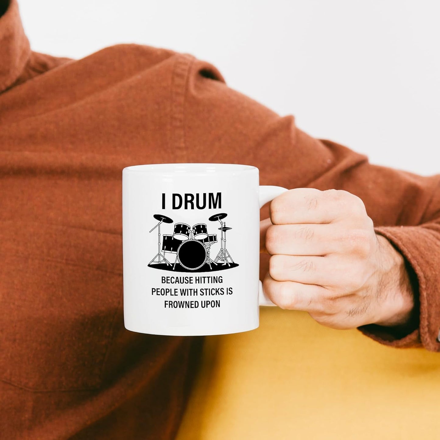 Taza cerámica con texto en inglés para drummers y músicos