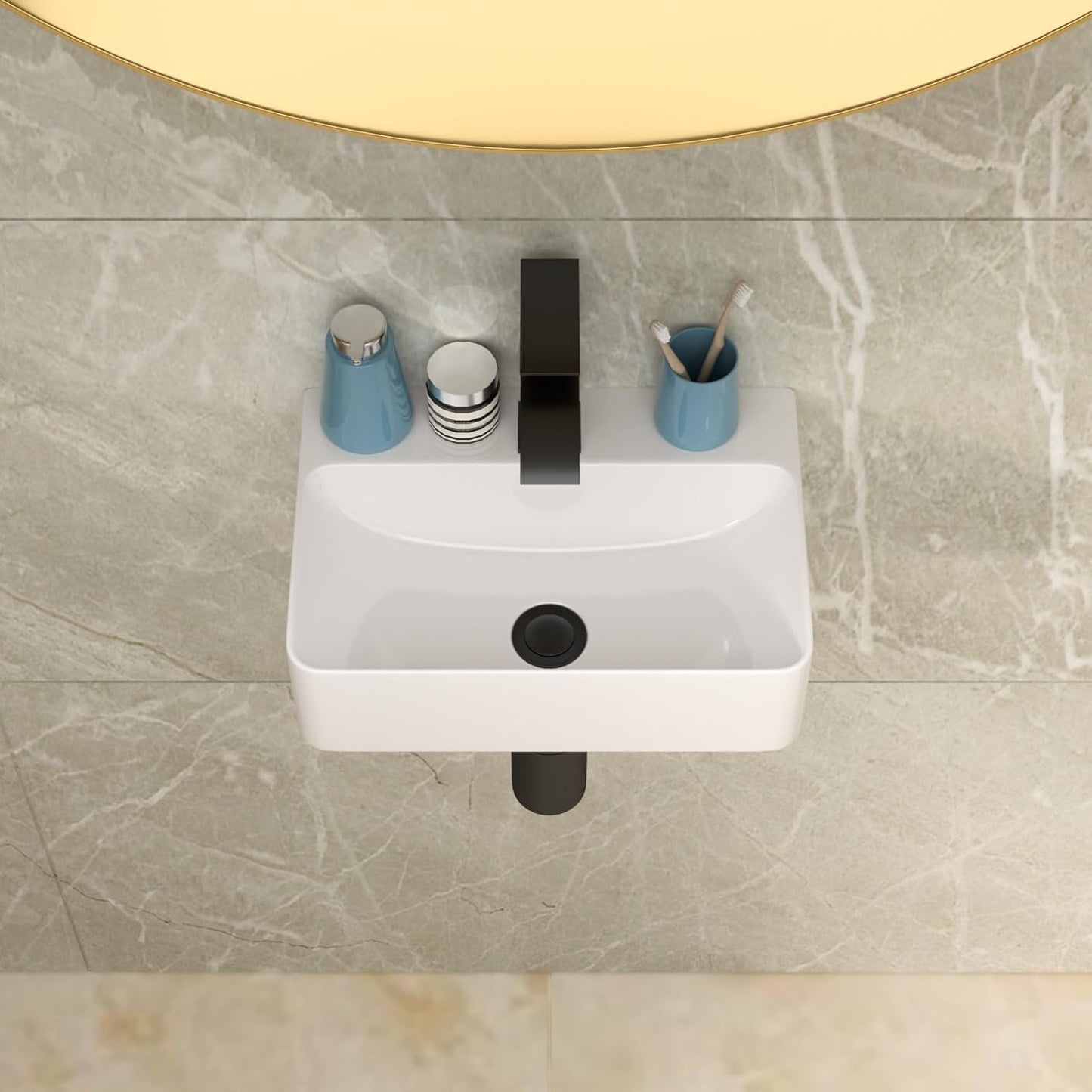 Fregadero baño esquina flotante cerámica blanca 14.5x10pulg