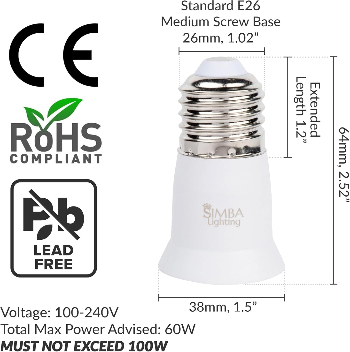 Extensor enchufe bombilla E26 1.2pulg blanco set 6