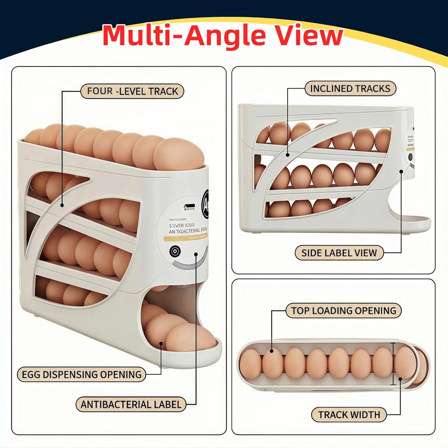Soporte para huevos de nevera con dispensador automático de 4 niveles