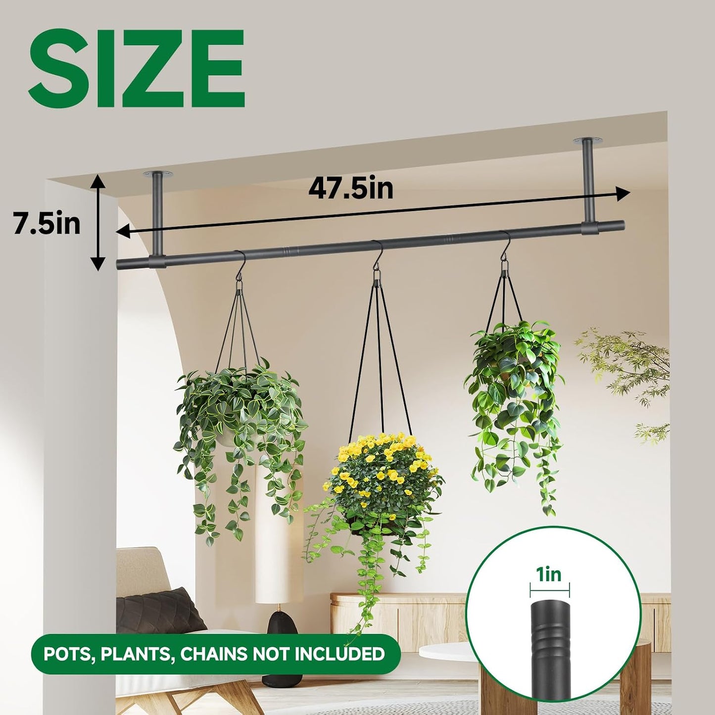 Colgador plantas interior barra soporte metal 47.5