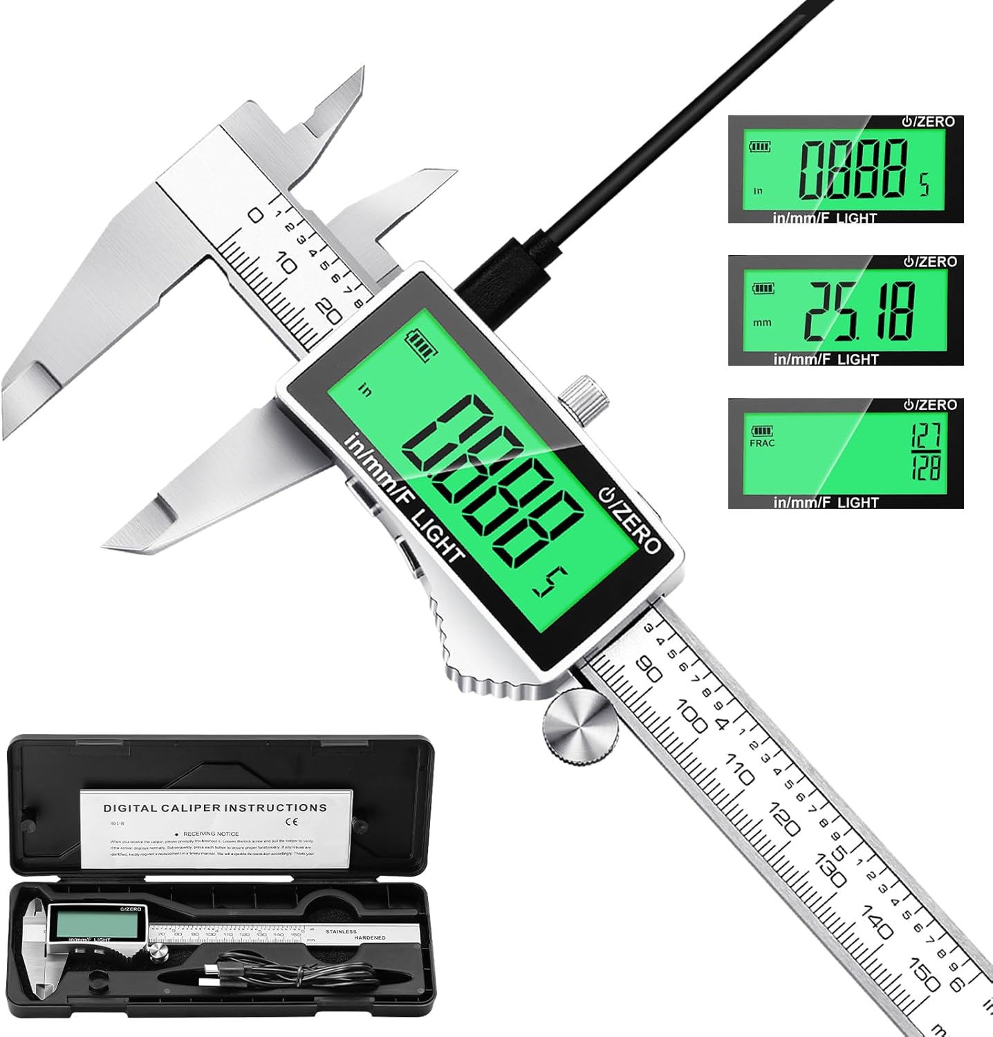 Pinza digital recargable 6pulg pantalla LCD acero inox