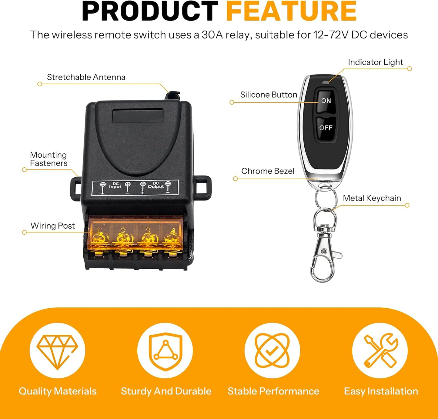 Interruptor RF relé 12V 30A 328pies para alarma seguridad puerta