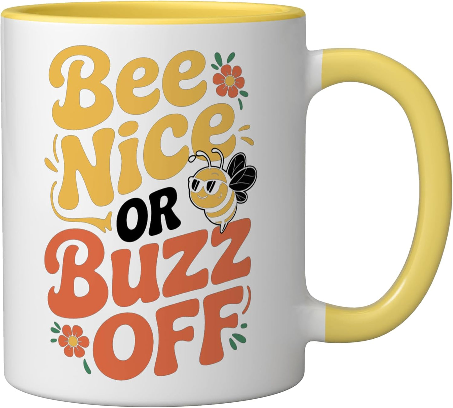 Taza cerámica de abejas con frase divertida amarilla/blanca