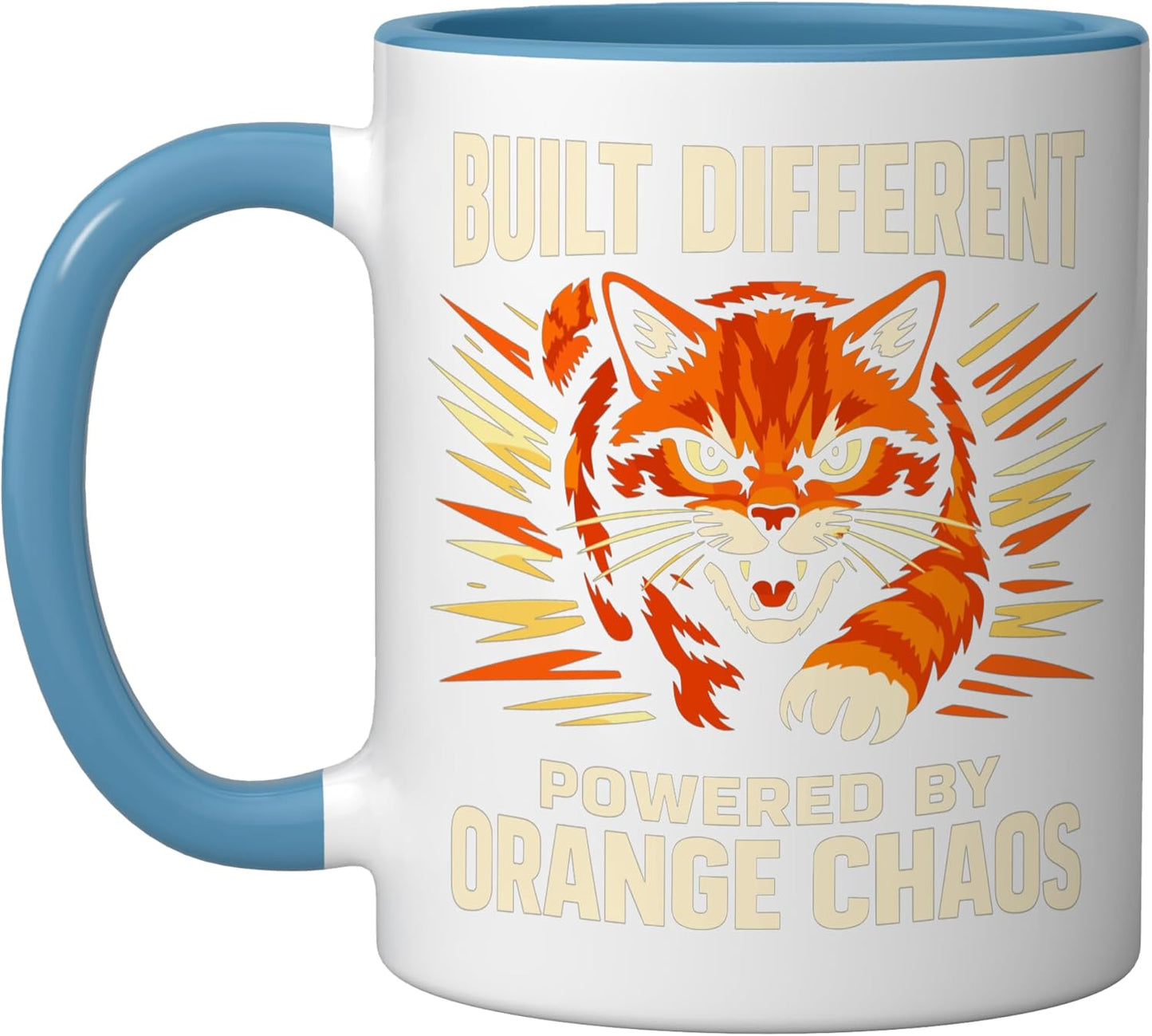 Taza Cerámica Gato Naranja Chistosa Azul/Blanco