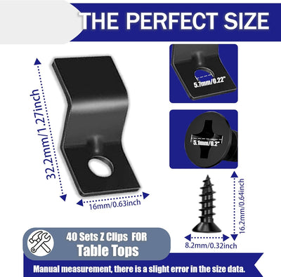 40 Clips en Z para Mesa de Madera Negro