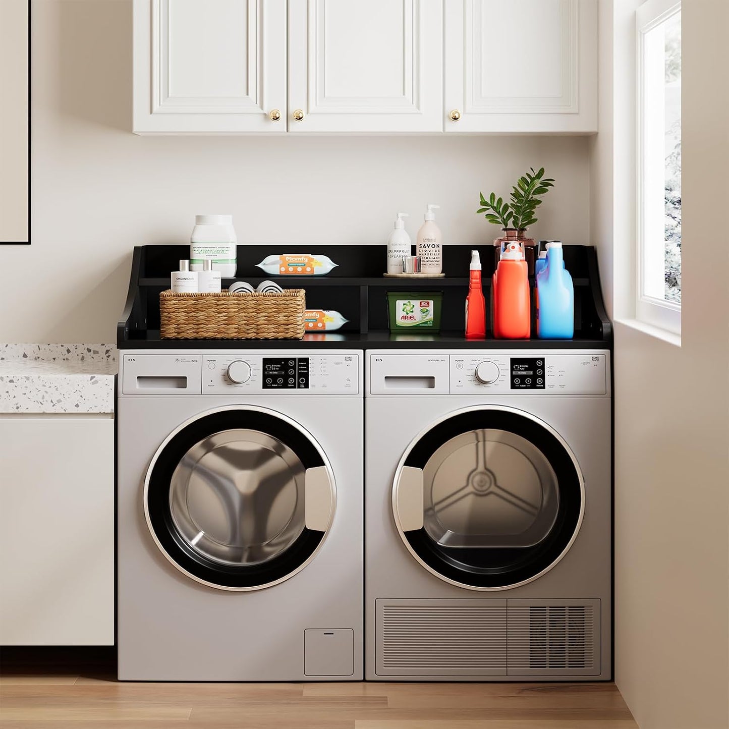 Lavadora y secadora 2 niveles encimera 54x27.6pulg negro