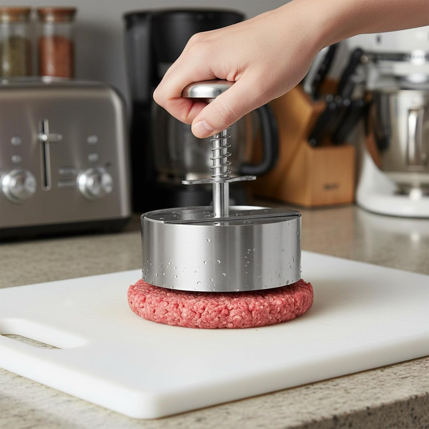 Prensa hamburguesa acero inox 304 ajustable resistente