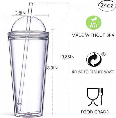 Vaso de plástico reutilizable con popote a prueba de fugas 24 oz