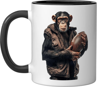 Taza de cerámica para fútbol americano Chimpanzee negra/blanca