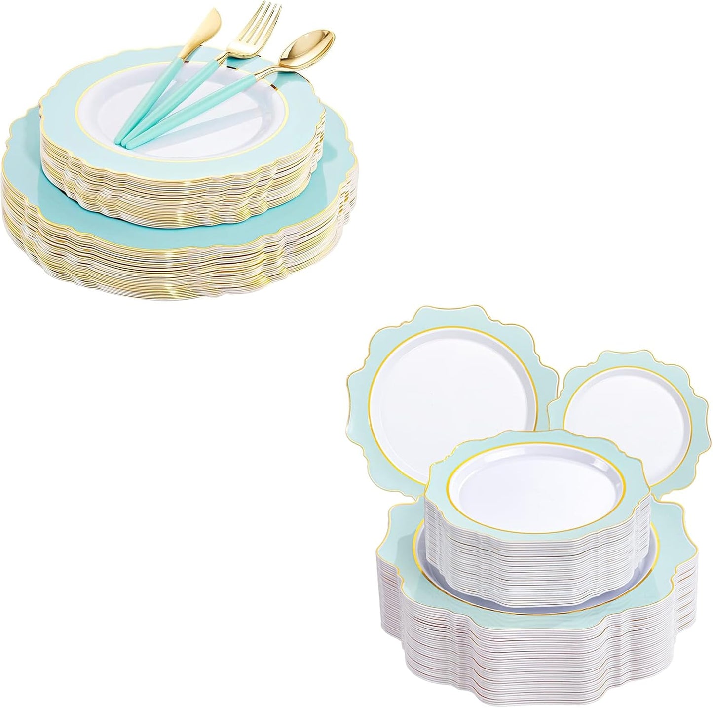 Platos plásticos verdes menta set 30 y 100 pcs