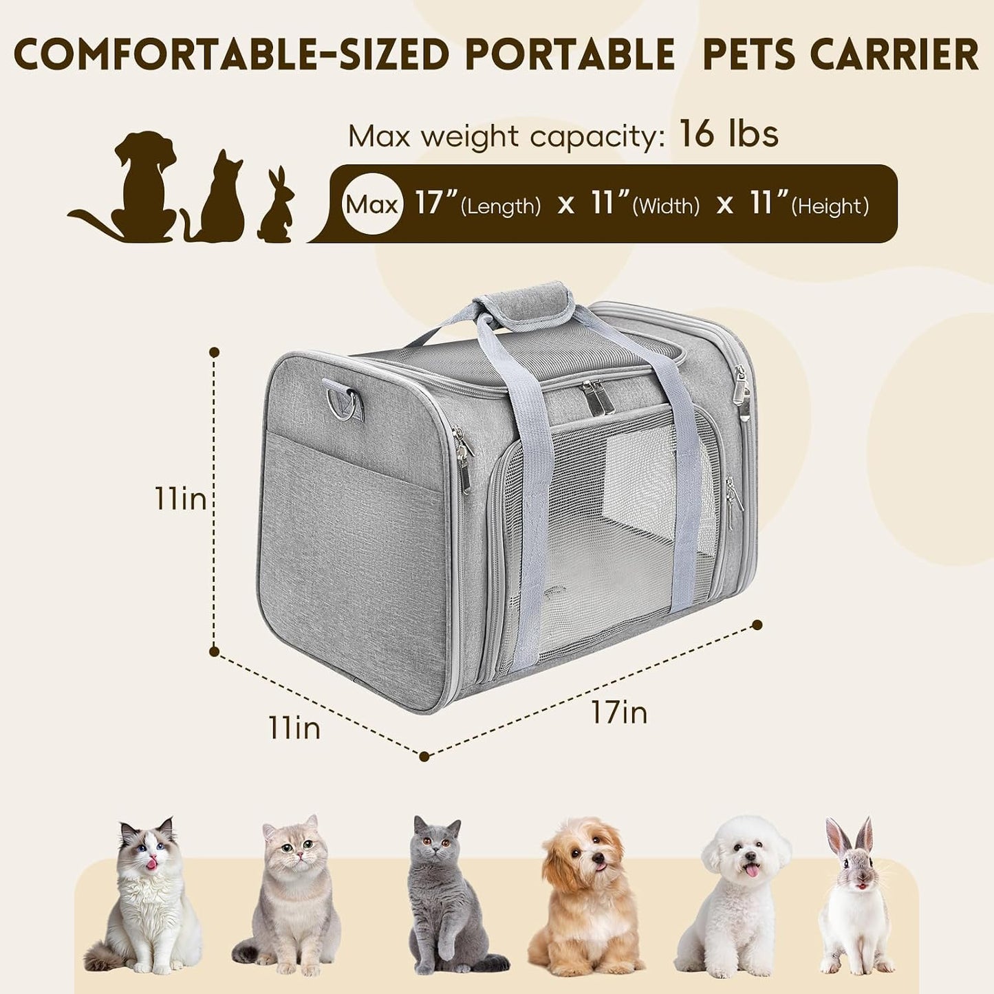 Transportador gatos y perros pequeños transpirable