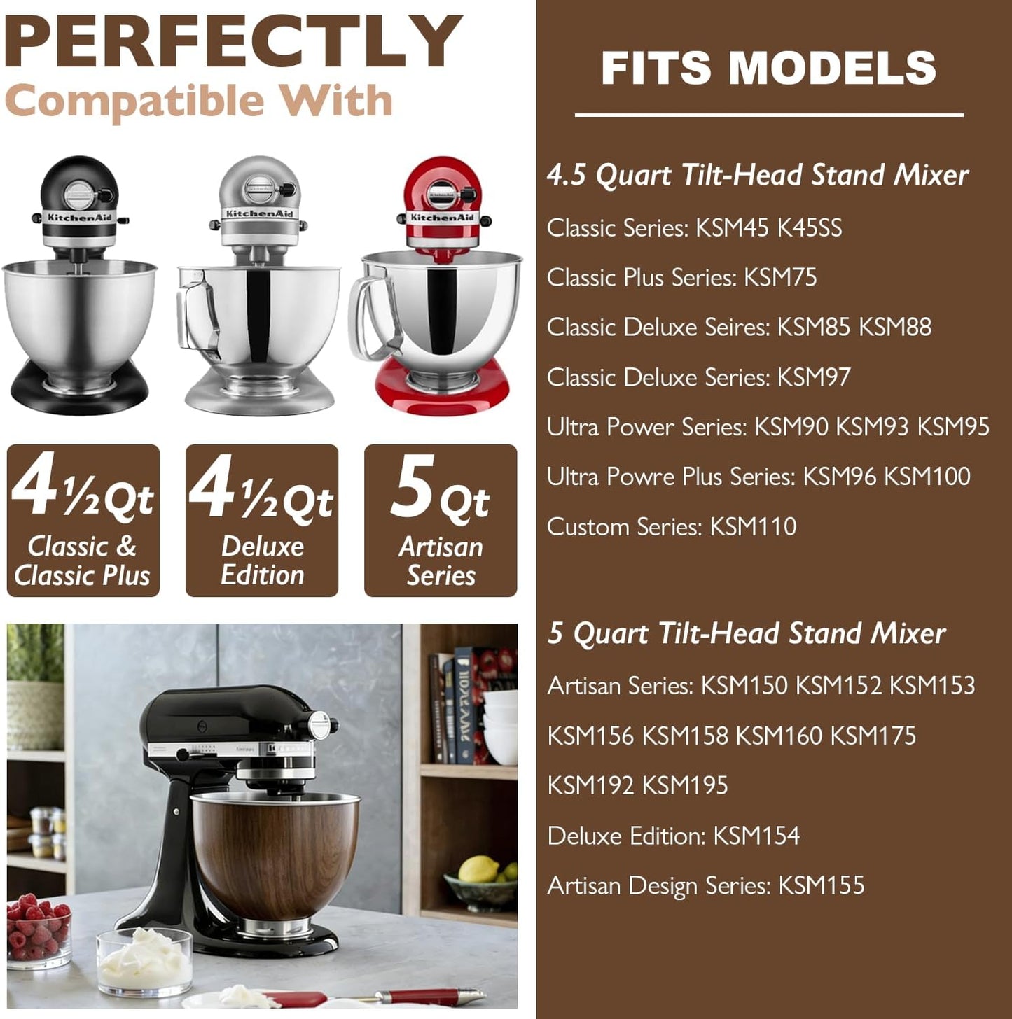 Tazón Acero Inox Comp Mezcladora 5qt Con Accesorios