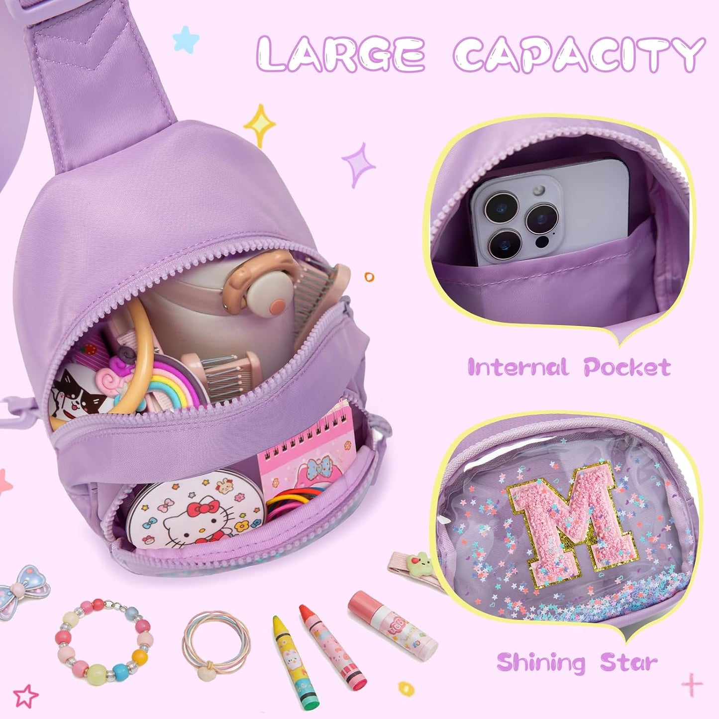 Bolsa cruzada personalizada para niña con iniciales Lavender