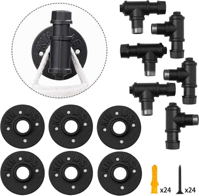 6 Ganchos pared rústico negro mate para colgar ropa