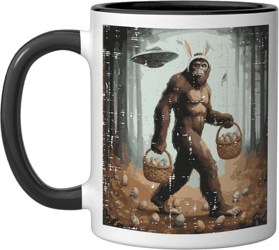 Taza cerámica Bigfoot UFO Easter para hombres mujeres niños negro blanco