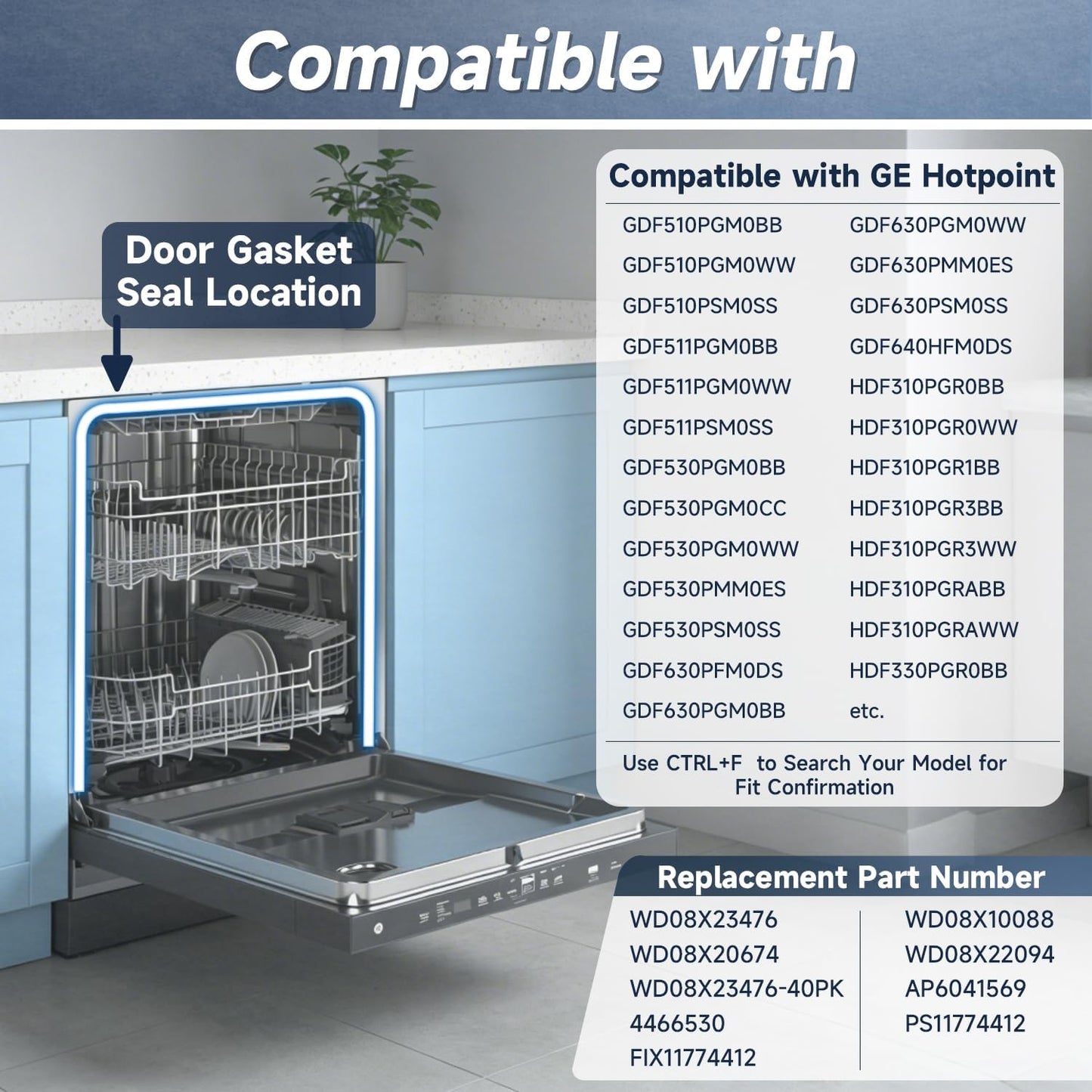 Junta puerta lavavajillas repuesto comp GE Hotpoint