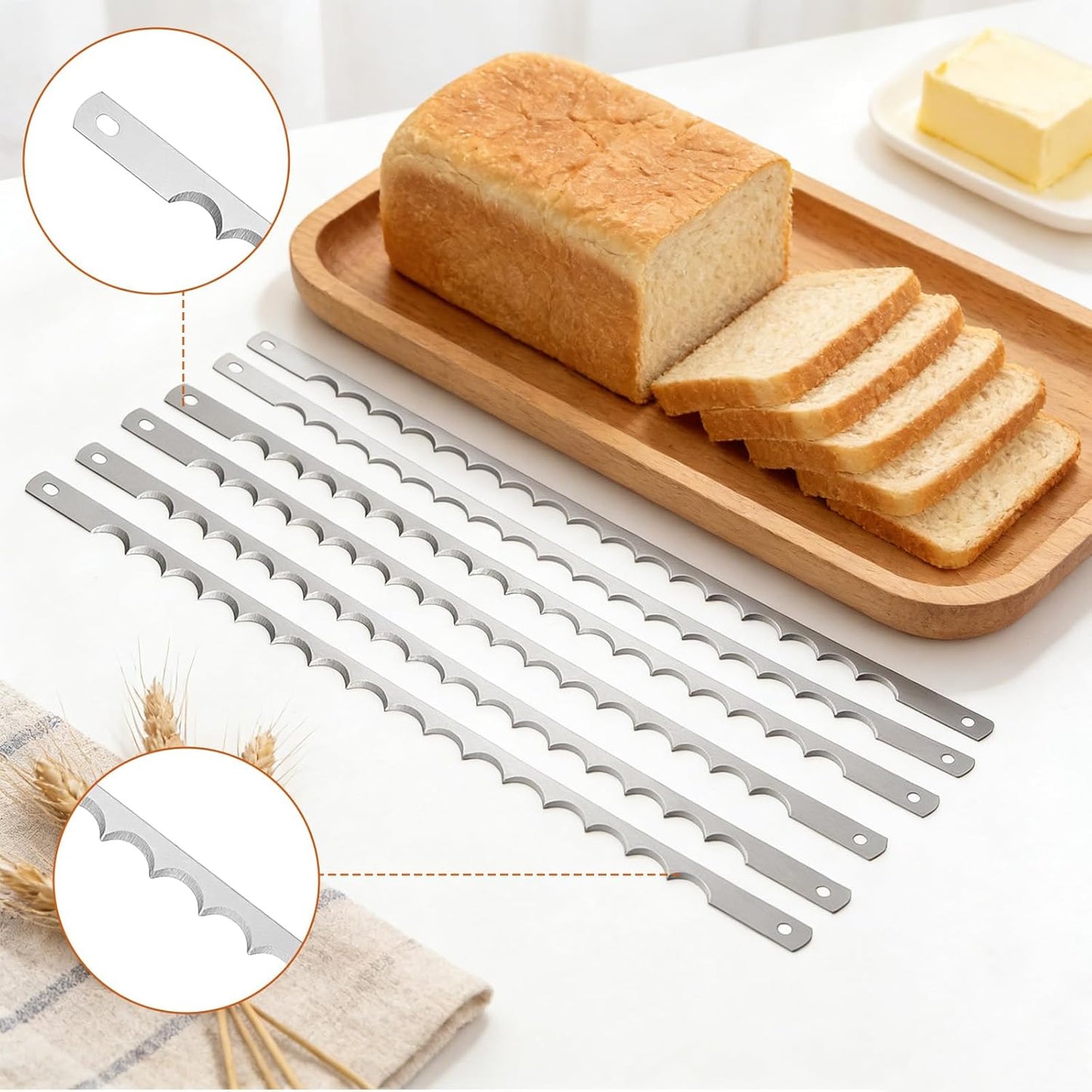 6 cuchillas de acero inoxidable para cuchillo de lazo de pan de 10.8 pulgadas
