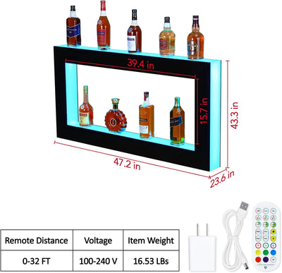 Estante licor luz LED 48pulg 2 niveles control remoto RGB