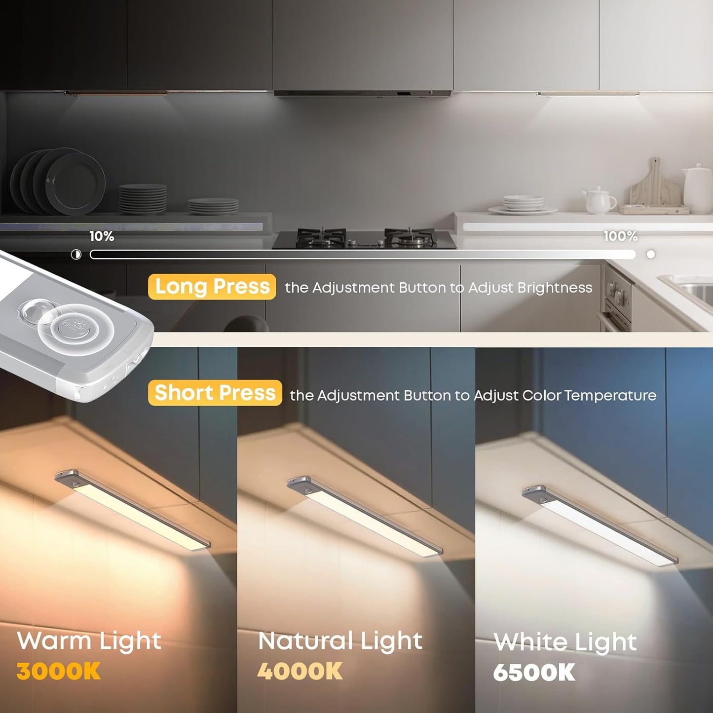 Luz gabinete inalámbrica sensor movimiento 8.3pulg 2 Pzas