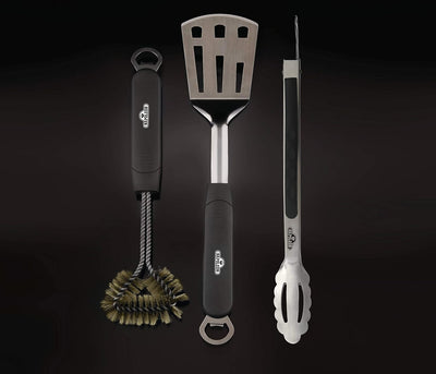 Set 3 Pzas Herramientas Barbacoa Acero Inox Espátula Pinzas Cepillo