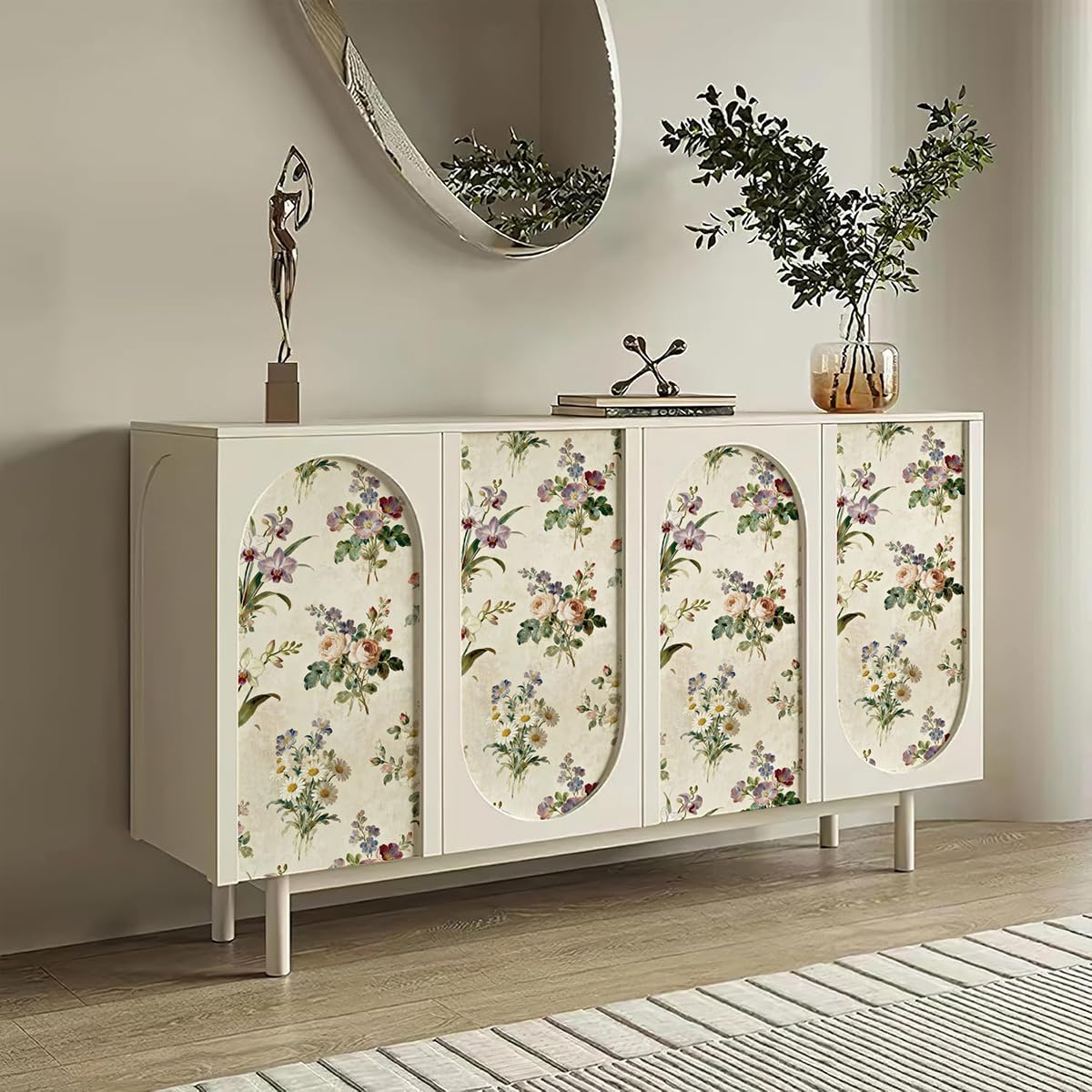 Papel tapiz floral beige autoadhesivo 17x118pulg