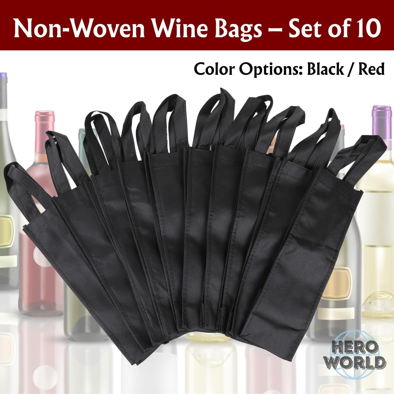 Bolsas para botellas de vino reutilizables rojas con asas paquete 10