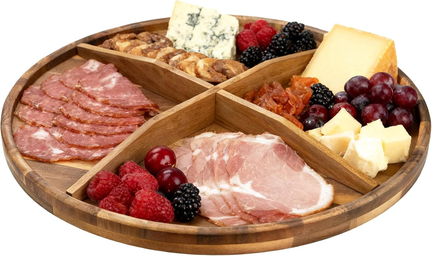 Bandeja giratoria acacia 17.7pulg con divisores para queso