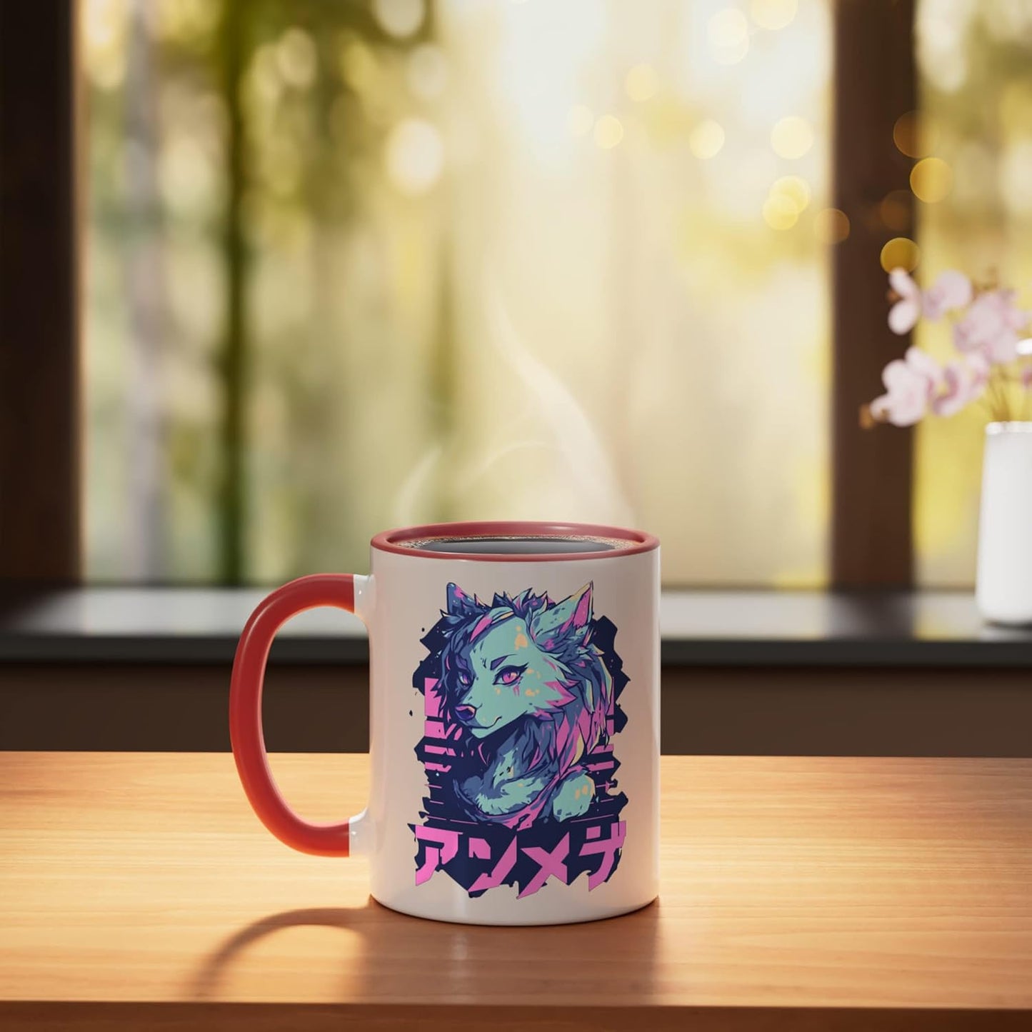 Taza Cerámica Anime Retrô Japonesa Roja/Blanca