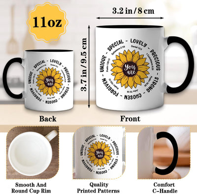 Taza de café con diseño girasol y texto "You are Lovely Bible Verse", doble cara 11 oz