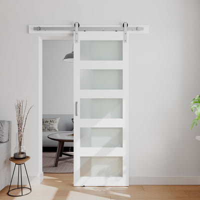 Puerta granero vidrio 28x84pulg asa níquel cepillado 5ft