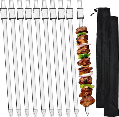 10 Brochetas Acero Inox 20pulg Deslizador Extraíble