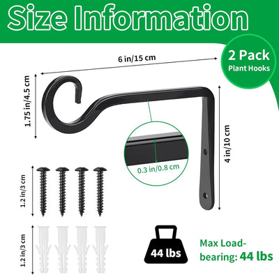 Ganchos metal para plantas colgantes 6pulg set 2